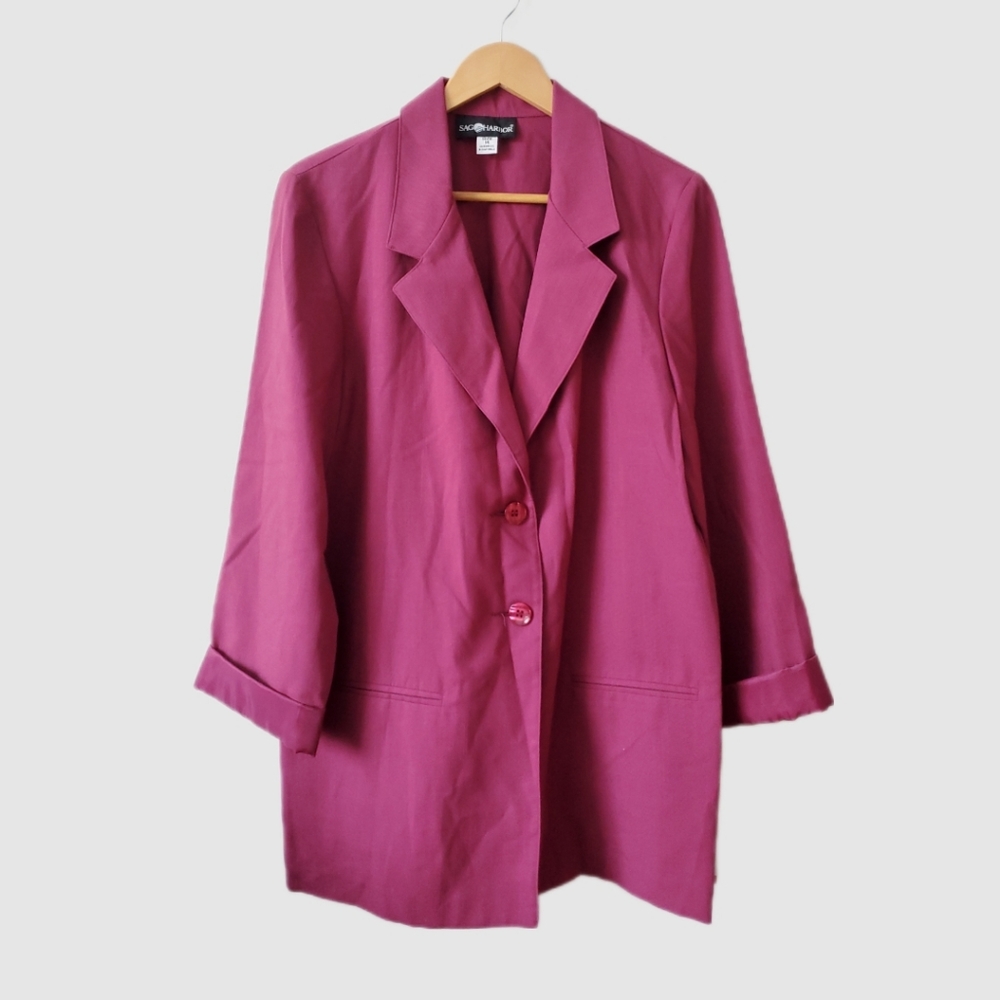 NWT vintage Sag Habor women's boyfriend blazer, size 14, berry magenta